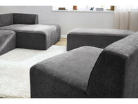 Kampinė modulinė sofa su pufu ir tamsiai pilka detalės vaizdas