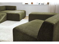 Kampinė modulinė sofa su pufu ir žalia audinio tekstūra