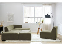 Kampinė modulinė sofa su pufu ir žalia detalės vaizdas