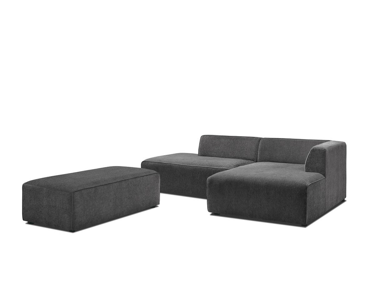 Kampinė modulinė sofa su pufu MEGEVE, tamsiai pilka audinio tekstūra