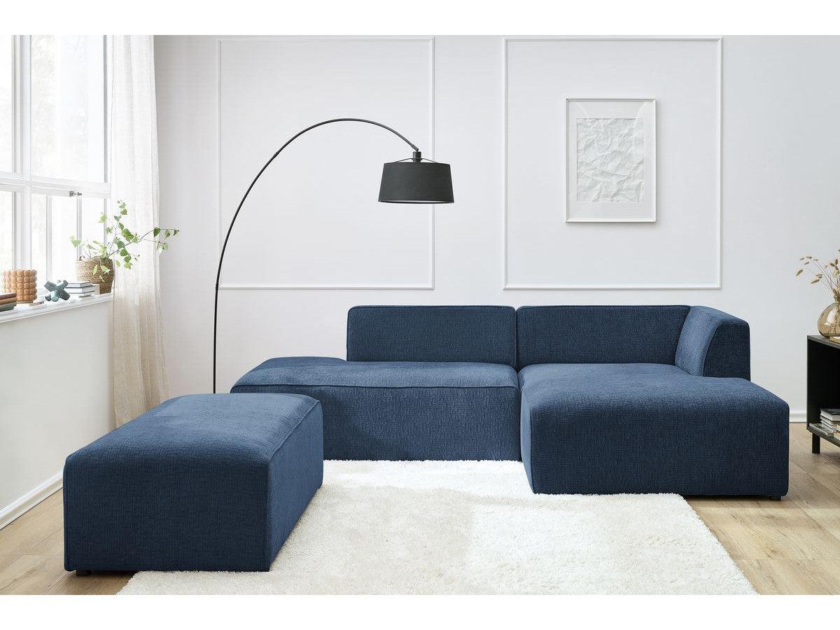 Kampinė modulinė sofa su pufu MEGEVE, tamsiai mėlyna vaizdas iš šono