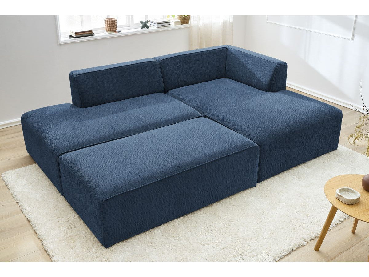Kampinė modulinė sofa su pufu MEGEVE, tamsiai mėlyna detalės vaizdas