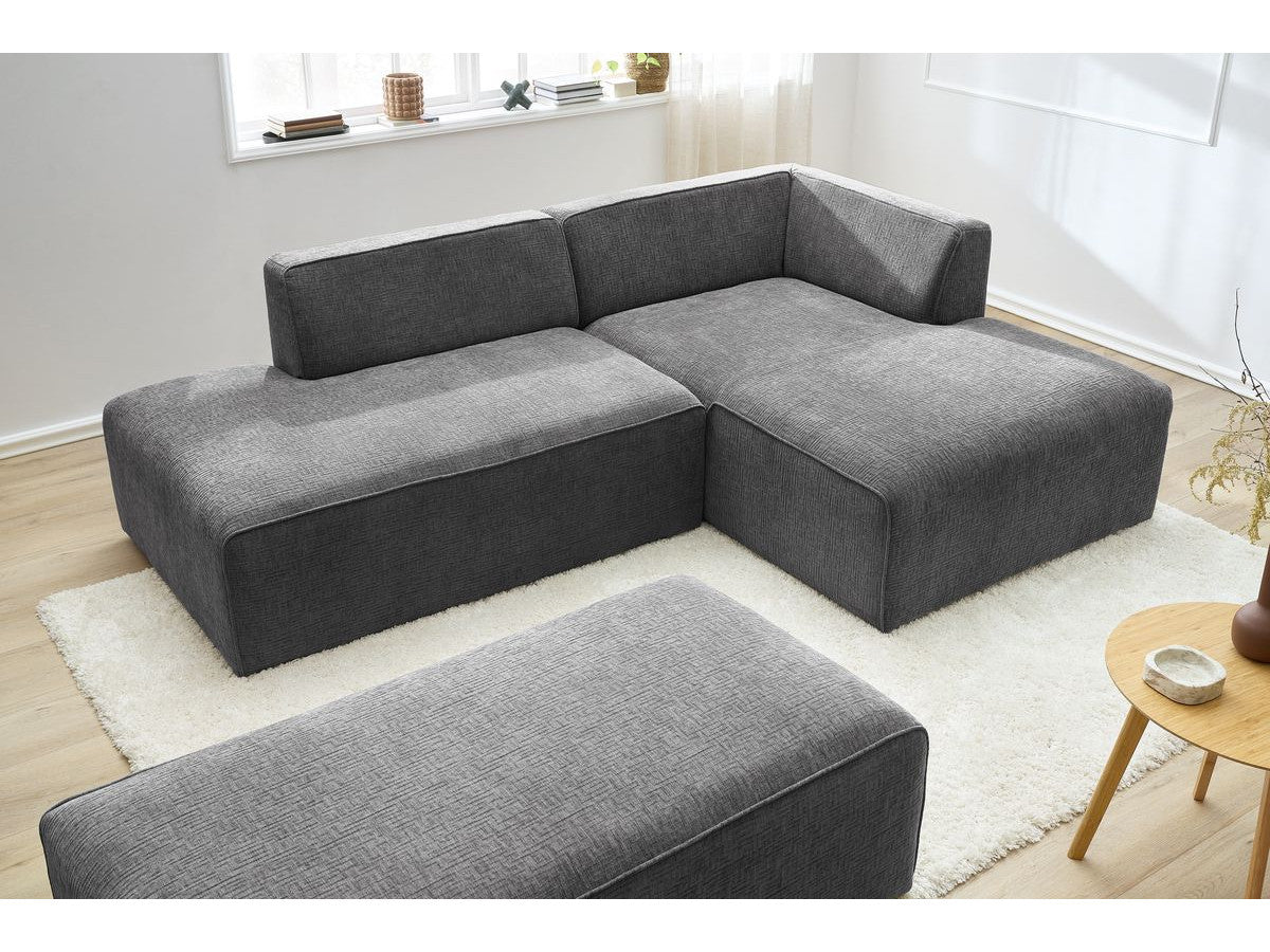 Kampinė modulinė sofa su pufu MEGEVE, tamsiai pilka detalės vaizdas
