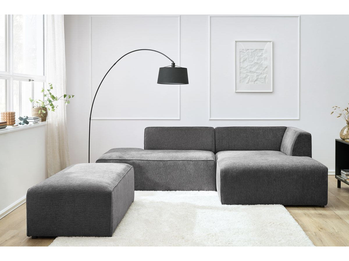 Kampinė modulinė sofa su pufu MEGEVE, tamsiai pilka vaizdas iš šono