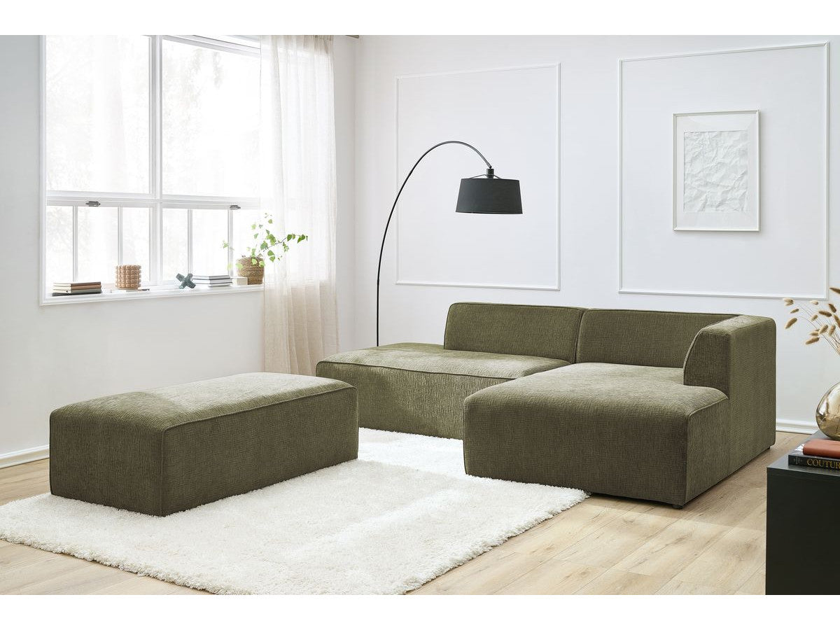 Kampinė modulinė sofa su pufu MEGEVE, žalia kampinis vaizdas