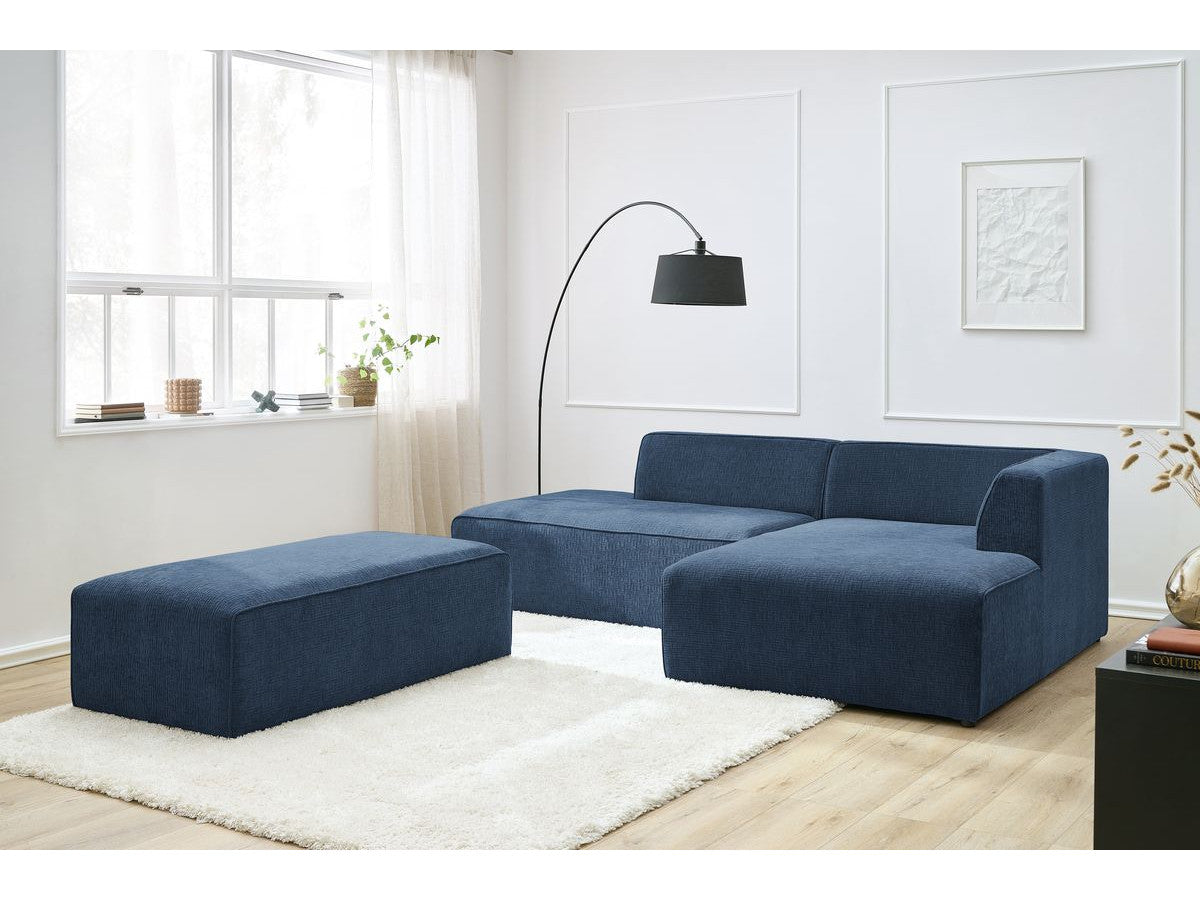 Kampinė modulinė sofa su pufu MEGEVE, tamsiai mėlyna kampinis vaizdas