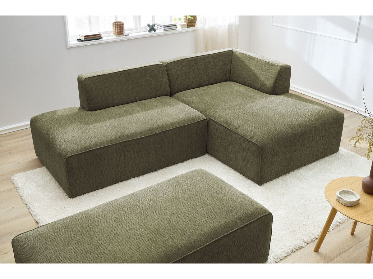 Kampinė modulinė sofa su pufu MEGEVE, žalia su pagalvėlėmis