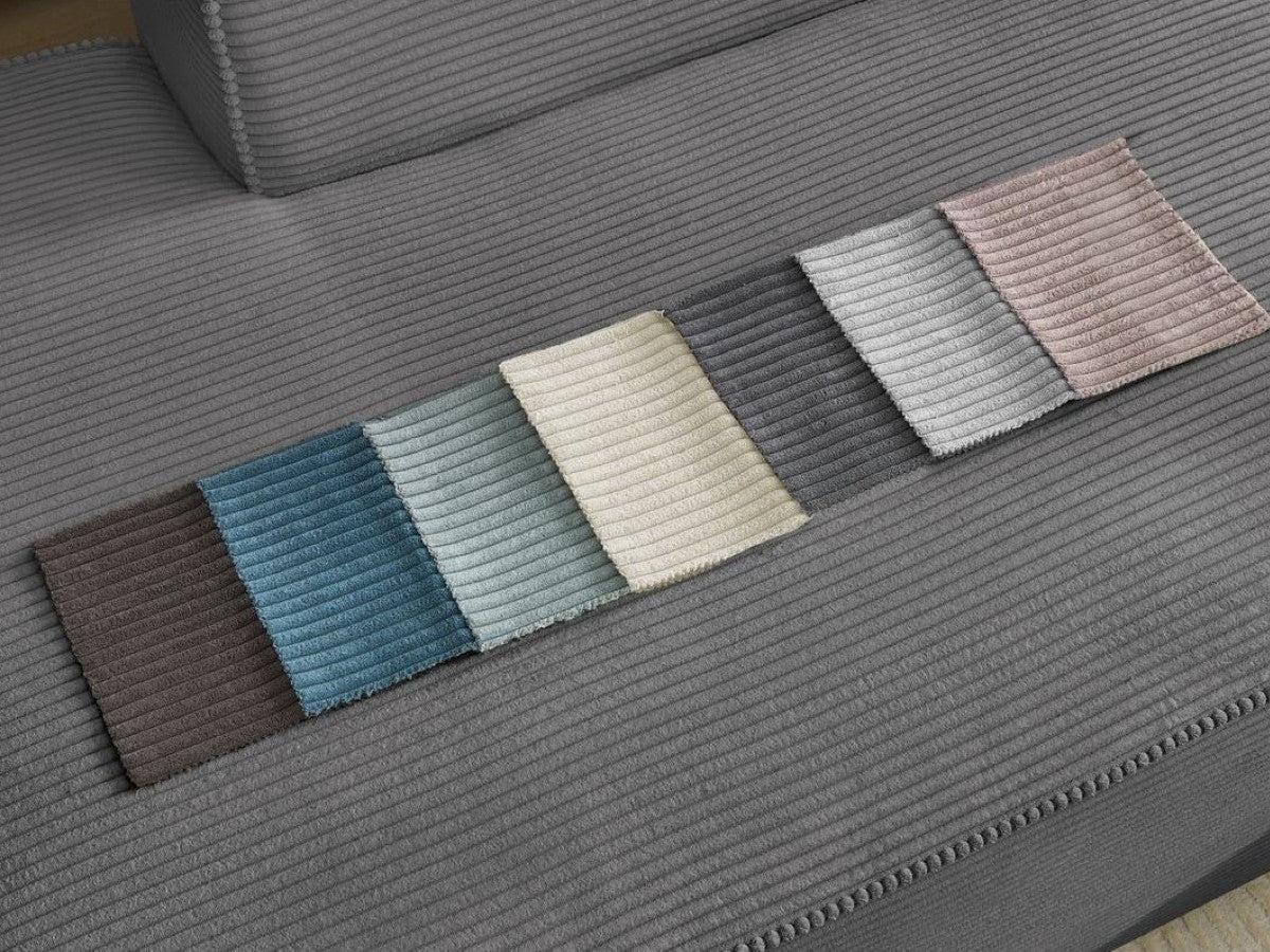 Modulinė kampinė sofa MEGEVE tamsiai pilka rumbuotas veliūras suteikiantis jaukumo pojūtį