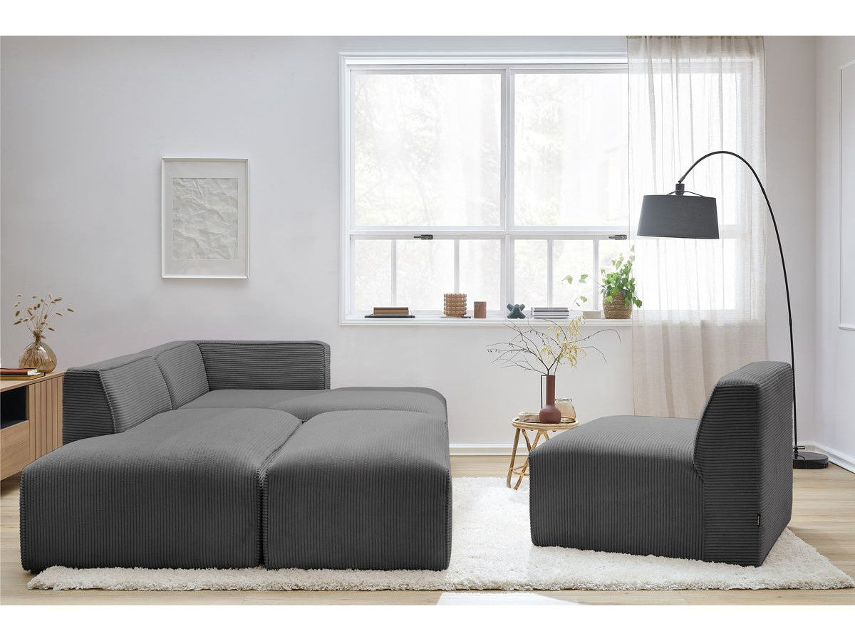 Modulinė kampinė sofa MEGEVE tamsiai pilka erdvi kampinė sofa poilsio zonai šeimai