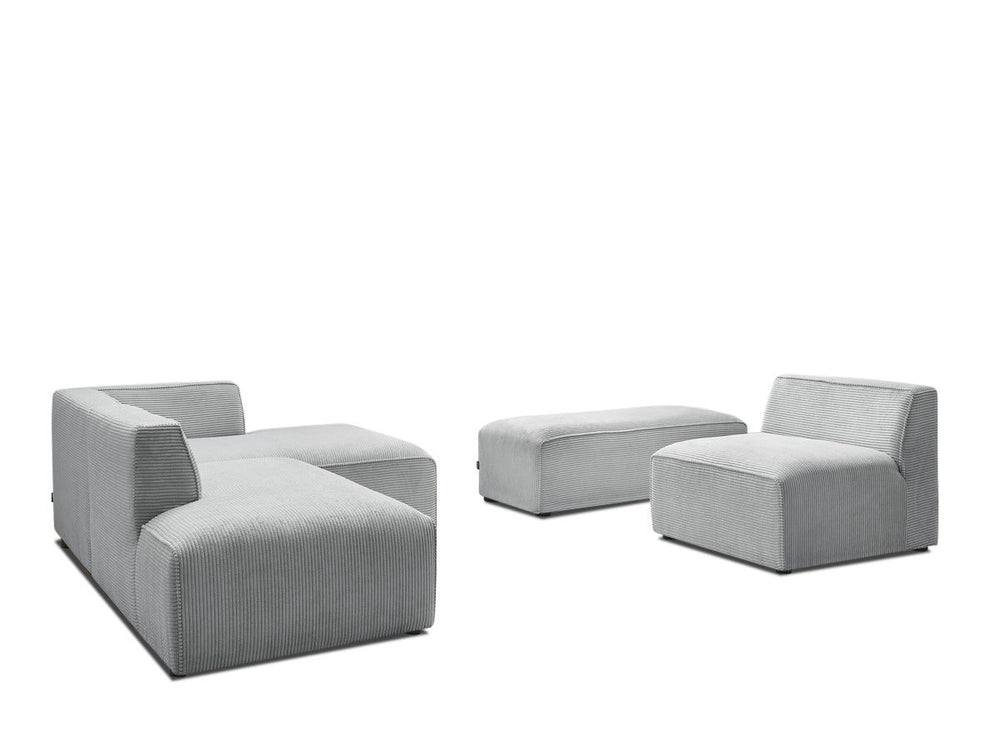 Modulinė kampinė sofa MEGEVE tamsiai mėlyna, pufas kaip papildoma sėdima vieta svečiams