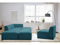 Modulinė kampinė sofa MEGEVE tamsiai mėlyna rumbuoto veliūro tekstūra šiltai poilsio nuotaikai