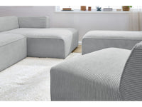 Modulinė kampinė sofa MEGEVE šviesiai pilka erdvi kampinė sofa su papildomu vienviečiu moduliu