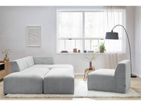 Modulinė kampinė sofa MEGEVE šviesiai pilka pufas kaip pakojis ir mobilus elementas poilsio zonoje