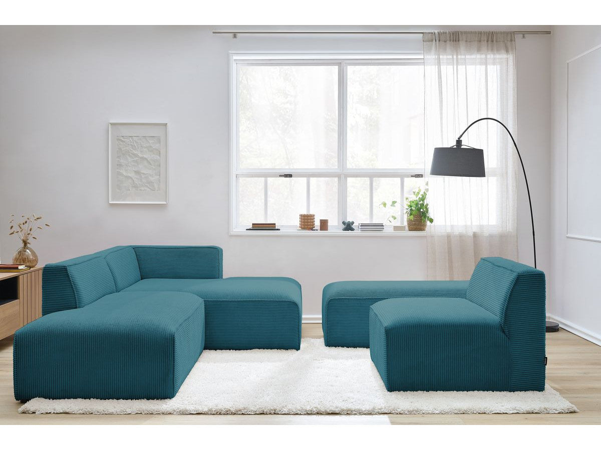 Modulinė kampinė sofa MEGEVE tamsiai mėlyna papildomas vienvietis modulis lanksčiam sėdėjimui