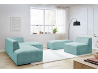 Modulinė kampinė sofa MEGEVE su krėslu ir pufu, šviesiai mėlyna pufas kaip pakojis patogiam kasdieniam poilsiui