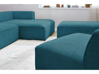 Modulinė kampinė sofa MEGEVE tamsiai mėlyna erdvi kampinė sofa svetainei su funkcionaliu pufu