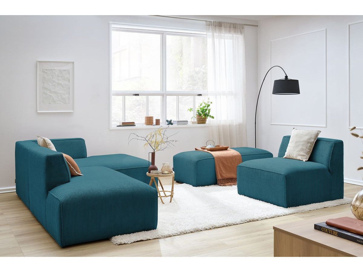 Modulinė kampinė sofa MEGEVE šviesiai mėlyna, moderni kampinė sofa didesnei sėdėjimo zonai