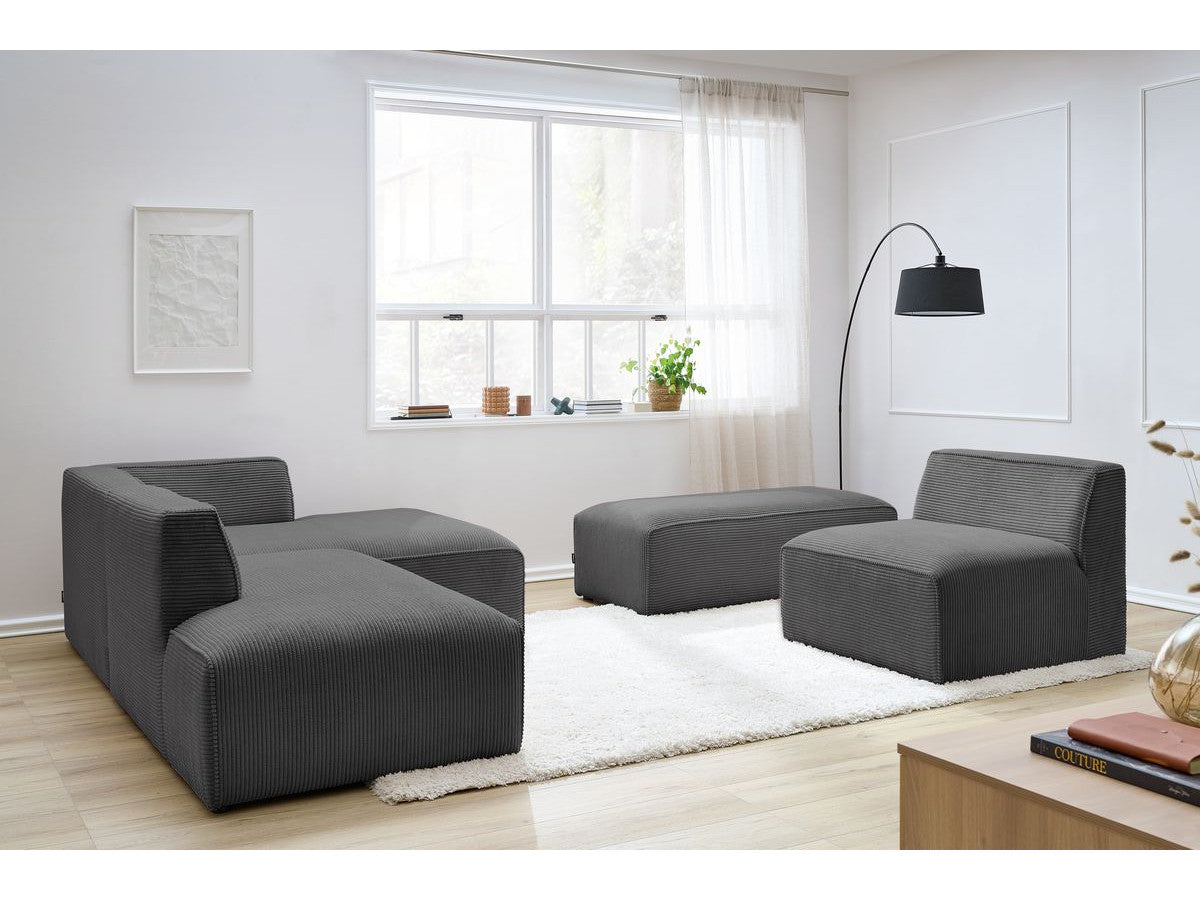 Modulinė kampinė sofa MEGEVE tamsiai pilka pufas kaip pakojis ir papildoma sėdima vieta