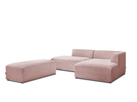Modulinė kampinė sofa MEGEVE su pufu rožinė dešinė jaukiam poilsiui svetainėje