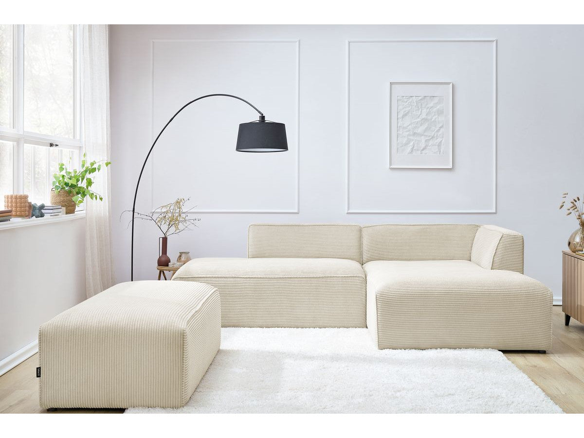 Modulinė kampinė sofa MEGEVE su pufu smėlio dešinė minimalistiniam stiliui