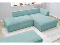Kampinė sofa MEGEVE su pufu, šviesiai mėlyna, pufas lengvai keičia erdvę