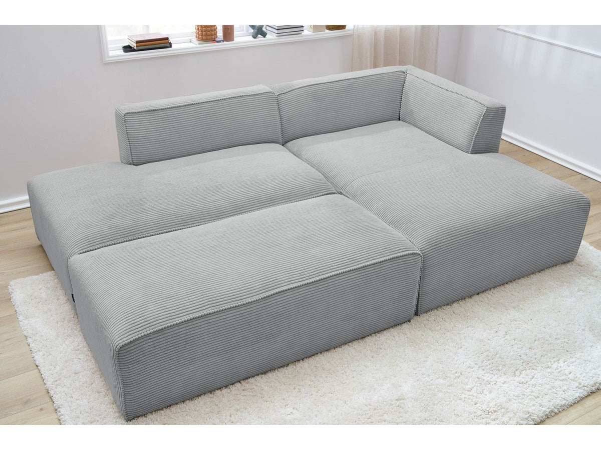 Modulinė kampinė sofa MEGEVE su pufu, šviesiai pilka lankstus išdėstymas su pufu