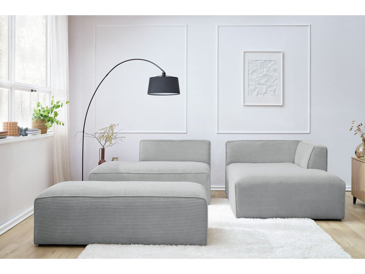 Modulinė kampinė sofa MEGEVE su pufu, šviesiai pilka tvarkingai svetainei be porankių