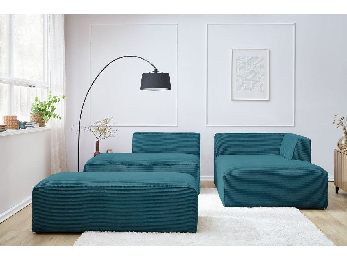 Kampinė sofa MEGEVE su pufu, tamsiai mėlyna, sodriam spalvos akcentui