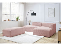 Modulinė kampinė sofa MEGEVE su pufu rožinė dešinė rumbuoto veliūro tekstūrai išryškinti
