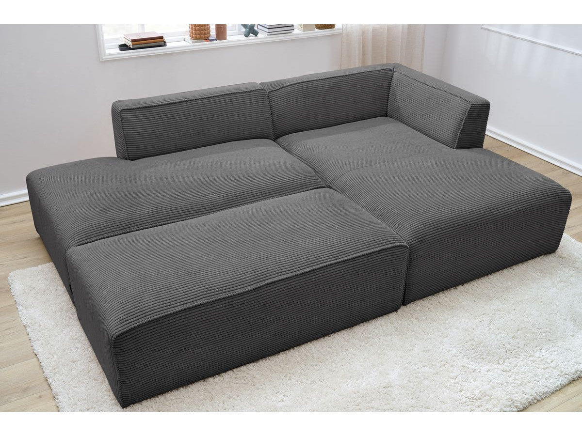 Modulinė kampinė sofa MEGEVE su pufu, tamsiai pilka pufas kaip mobilus sprendimas