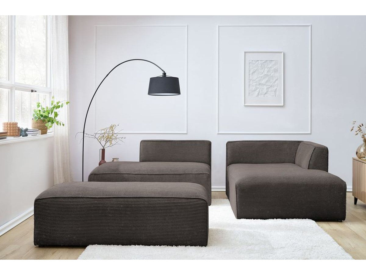 Modulinė kampinė sofa MEGEVE su pufu ruda dešinė tvarkingam svetainės išdėstymui