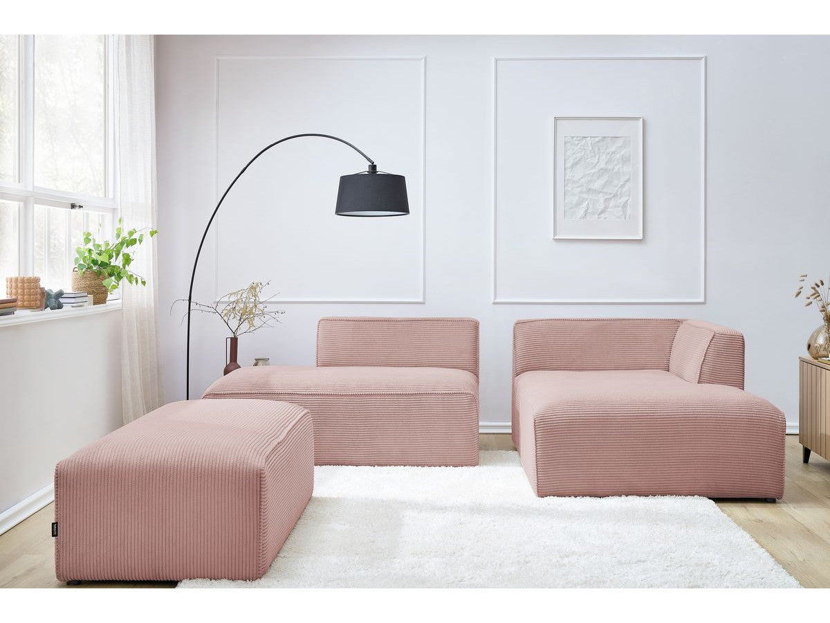 Modulinė kampinė sofa MEGEVE su pufu rožinė dešinė šviesiai svetainei