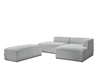 Modulinė kampinė sofa MEGEVE su pufu, šviesiai pilka moderniam interjerui su švariomis linijomis
