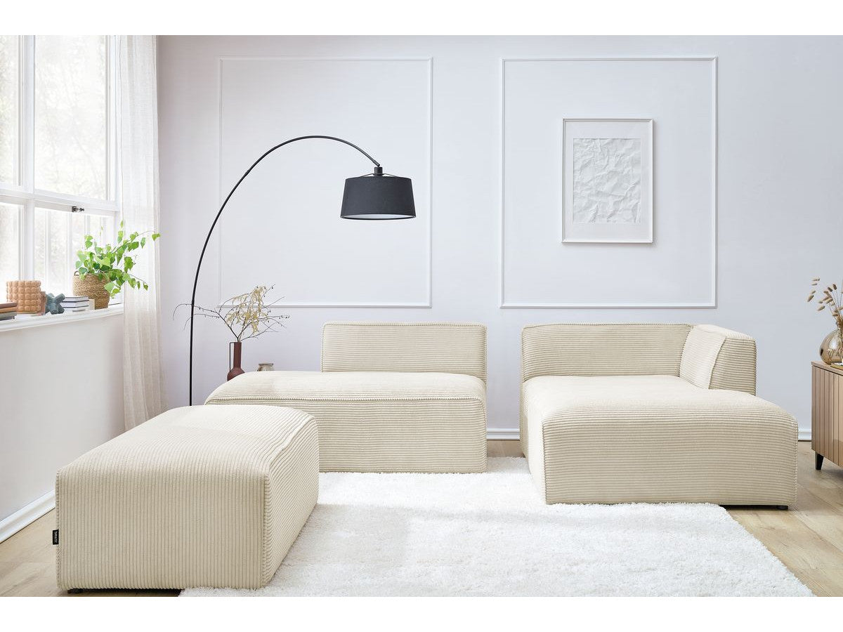 Modulinė kampinė sofa MEGEVE su pufu smėlio dešinė patogiai svetainei