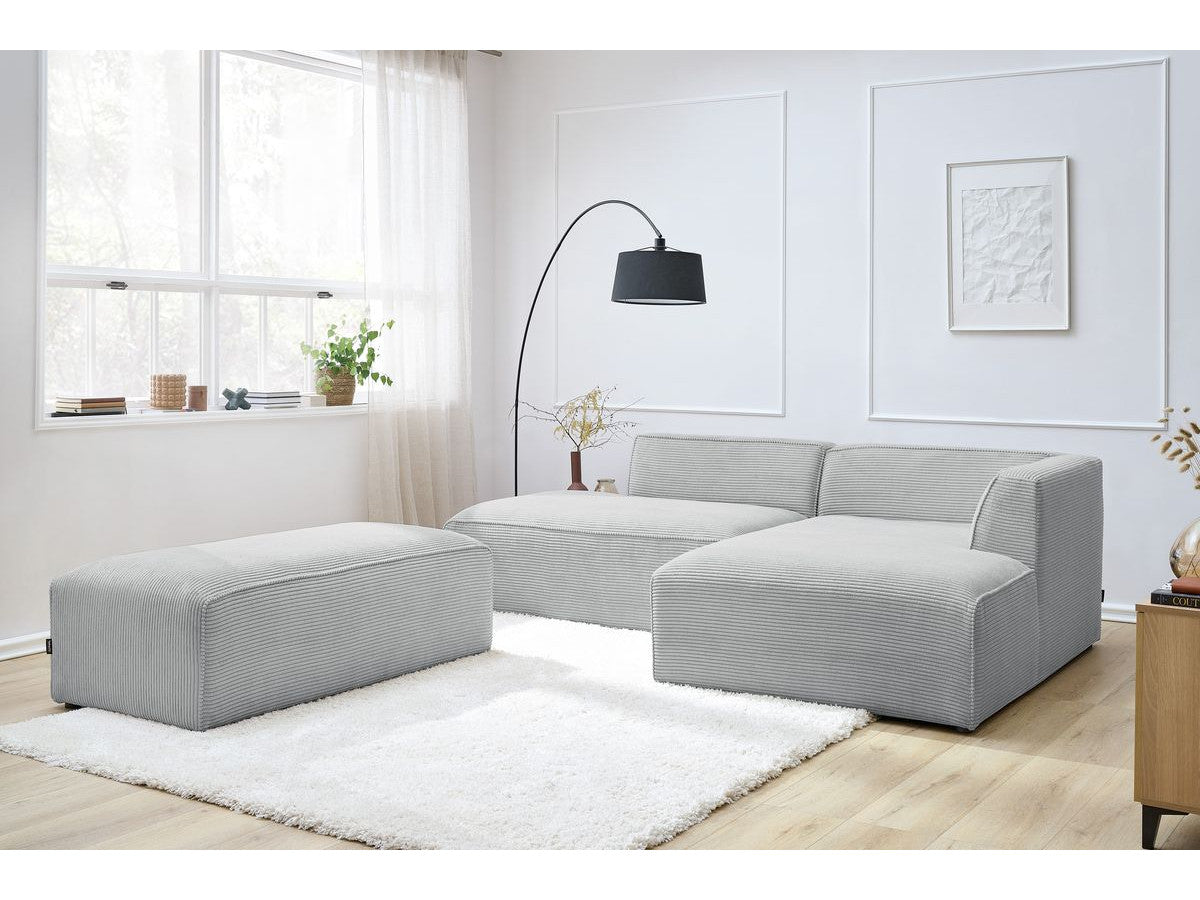 Modulinė kampinė sofa MEGEVE su pufu, šviesiai pilka perstatomoms dalims pagal poreikį