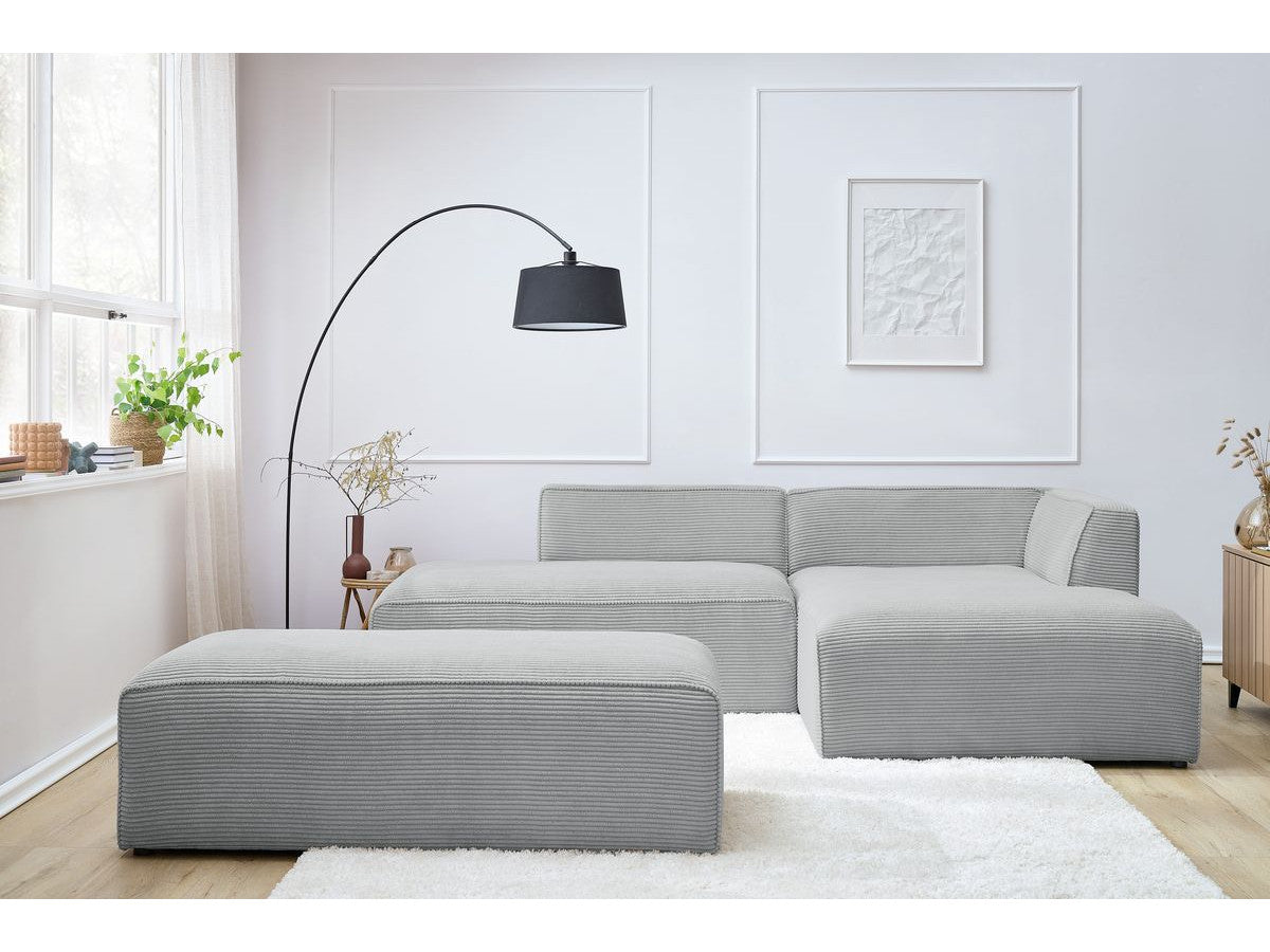 Modulinė kampinė sofa MEGEVE su pufu, šviesiai pilka pufas kaip papildoma vieta