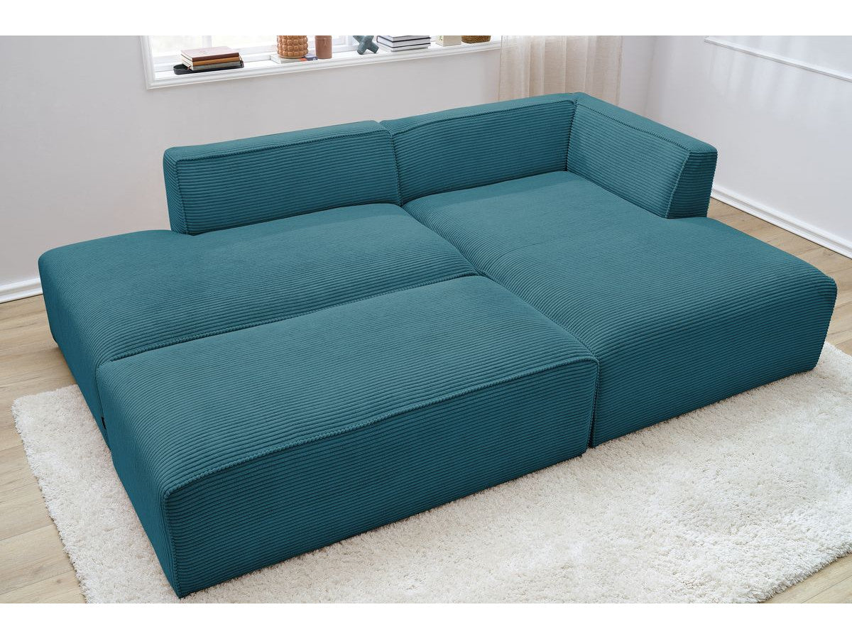Kampinė sofa MEGEVE su pufu, tamsiai mėlyna, moderniai poilsio zonai