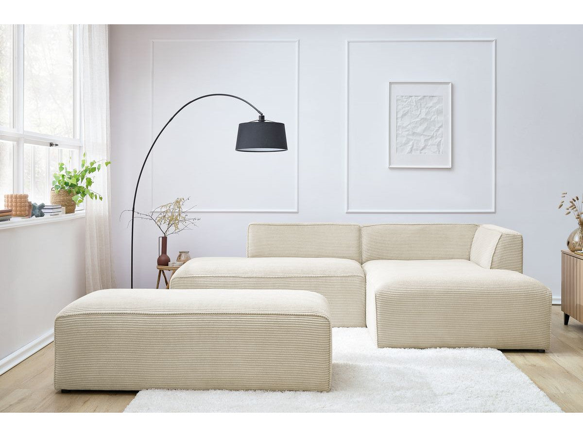 Modulinė kampinė sofa MEGEVE su pufu smėlio dešinė jaukiai poilsio zonai