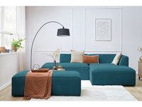 Kampinė sofa MEGEVE su pufu, tamsiai mėlyna, moderniam vaizdui be porankių