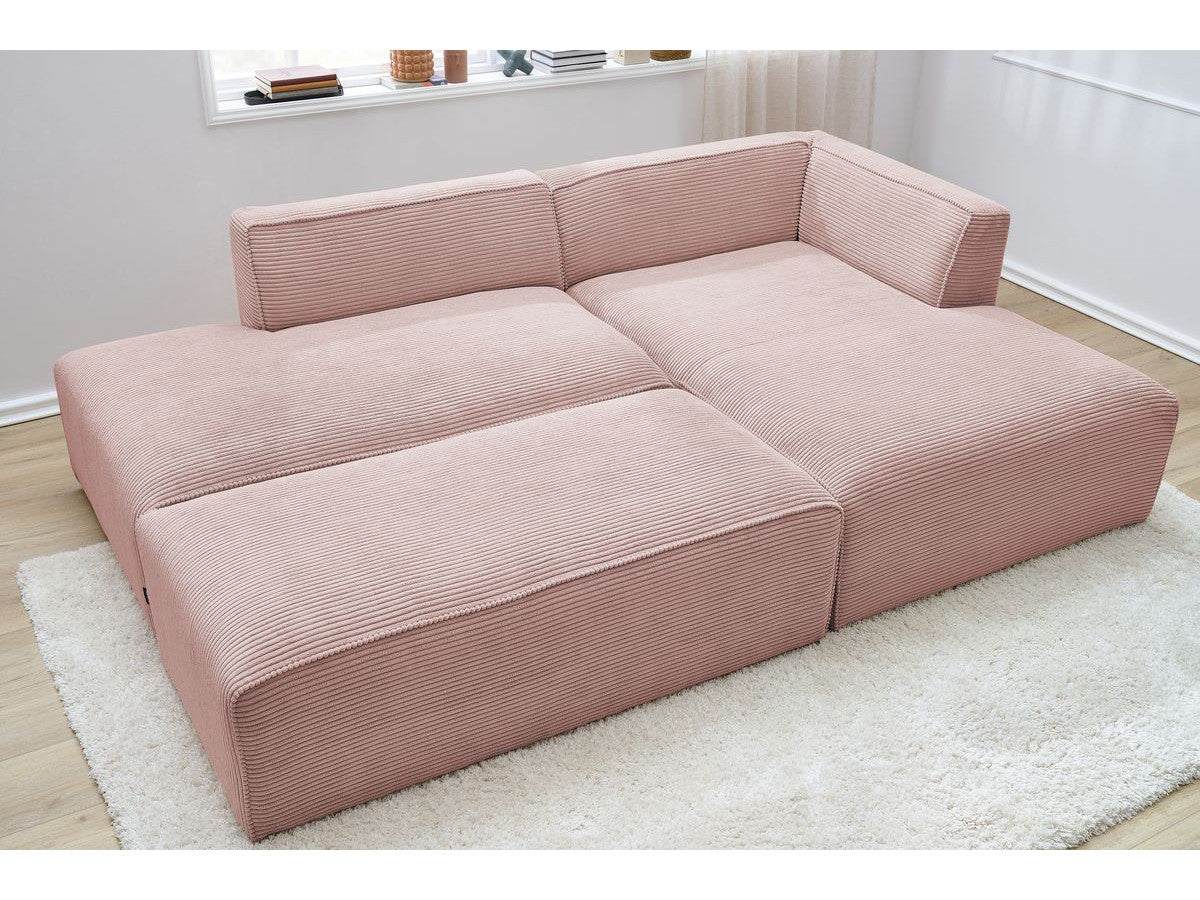 Modulinė kampinė sofa MEGEVE su pufu rožinė dešinė kasdieniam komfortui