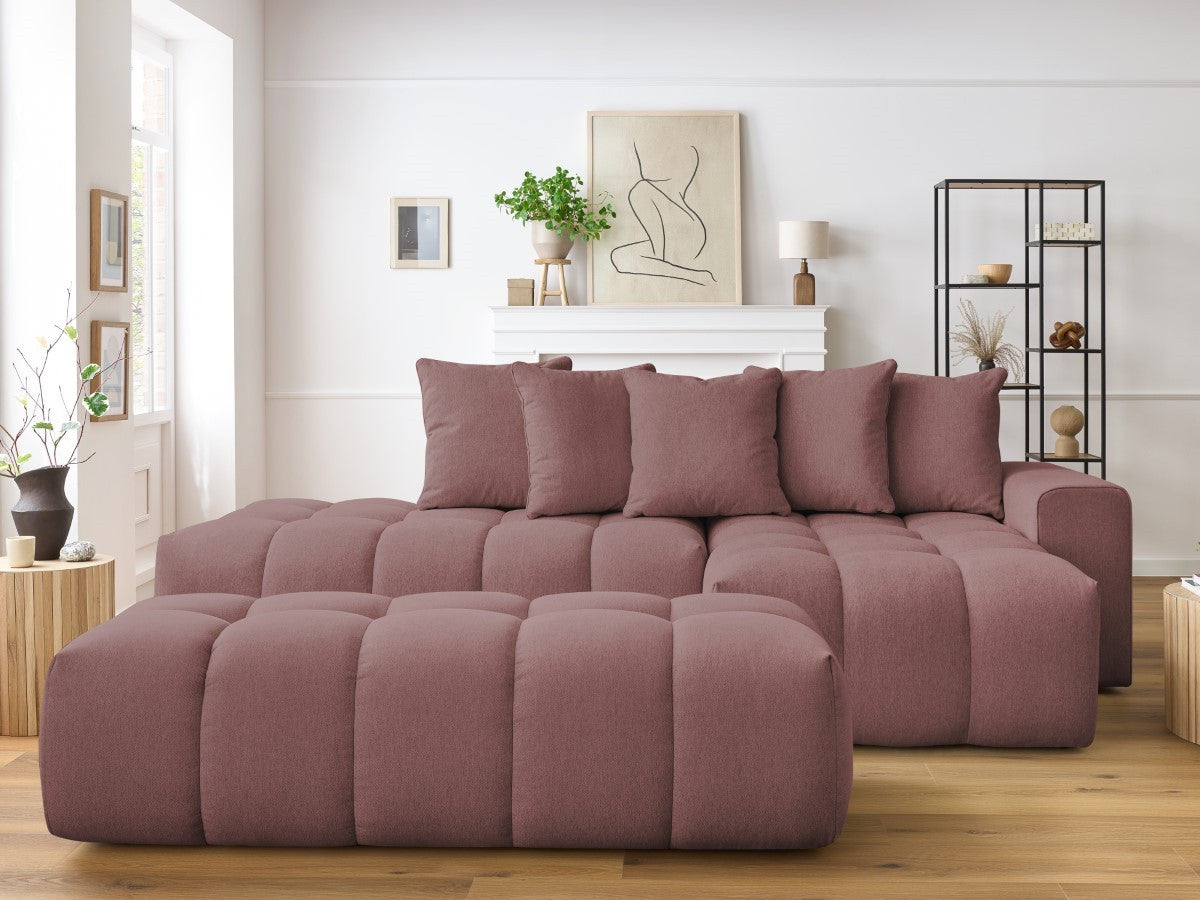 Kampinė sofa MONT-BLANC su pufu, rožinė kampinis vaizdas