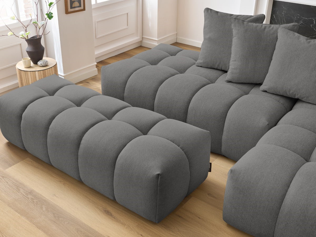 Kampinė sofa MONT-BLANC su pufu, tamsiai pilka vaizdas iš šono