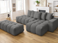 Kampinė sofa MONT-BLANC su pufu, tamsiai pilka vaizdas iš priekio