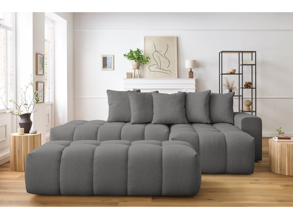 Kampinė sofa MONT-BLANC su pufu, tamsiai pilka kampinis vaizdas