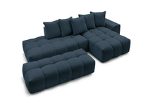 Kampinė sofa MONT-BLANC su pufu, tamsiai mėlyna su pagalvėlėmis