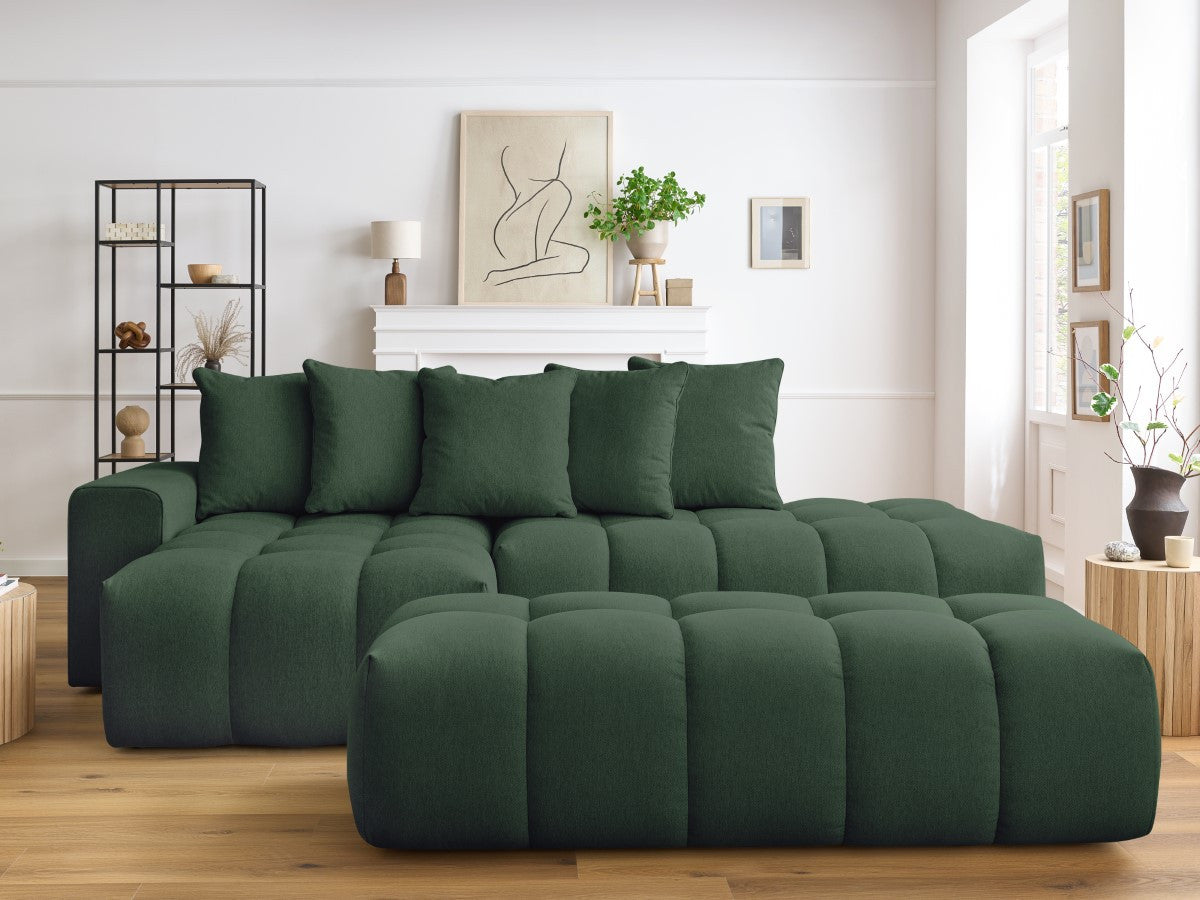 Kampinė sofa MONT-BLANC su pufu, žalia kampinis vaizdas