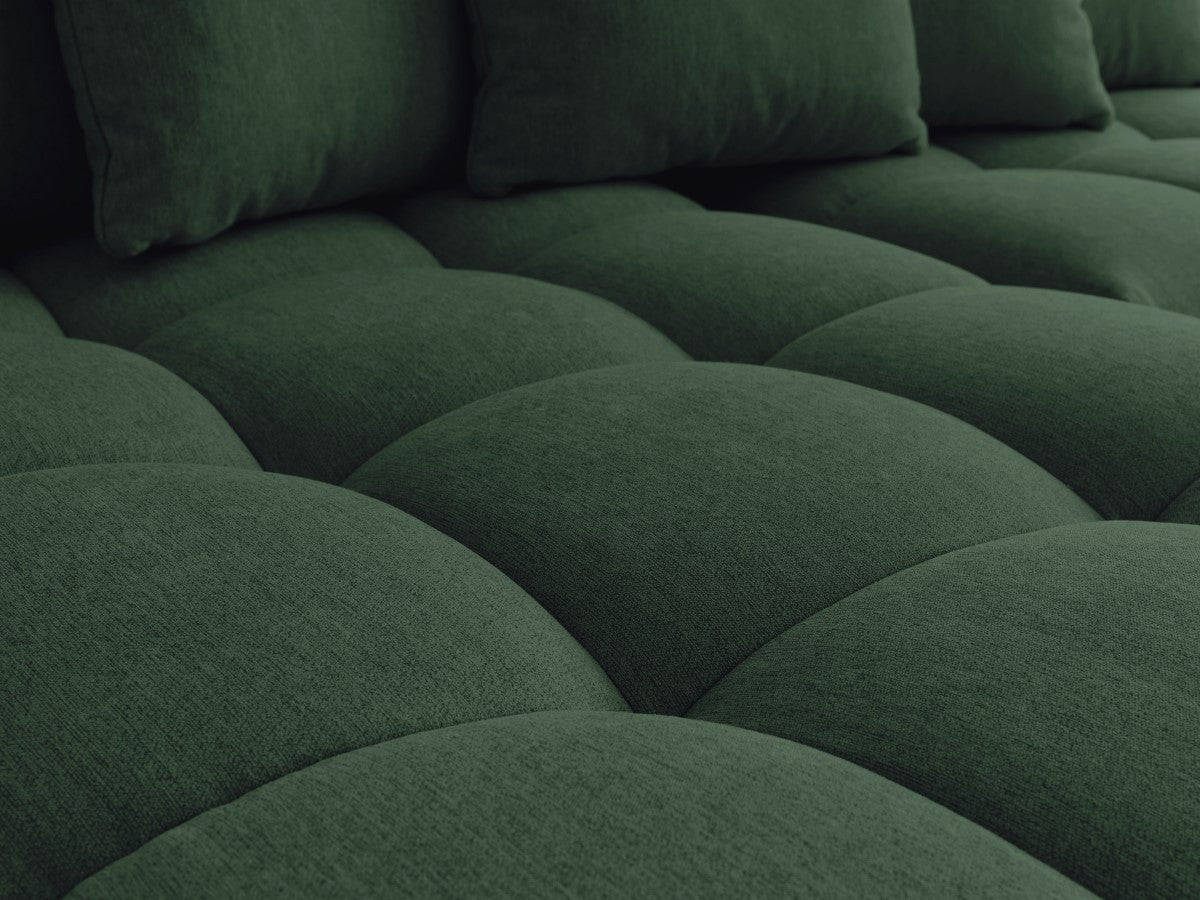 Kampinė sofa MONT-BLANC su pufu, žalia svetainės interjere