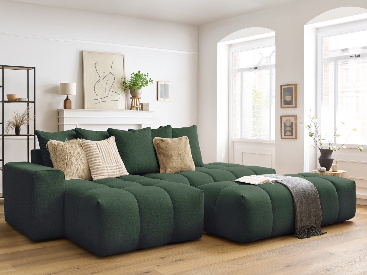 Kampinė sofa MONT-BLANC su pufu, žalia audinio tekstūra