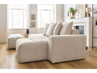 Lovos rėmas LOUISE su galvūgaliu, smėlinė, 160x200 cm svetainės interjere
