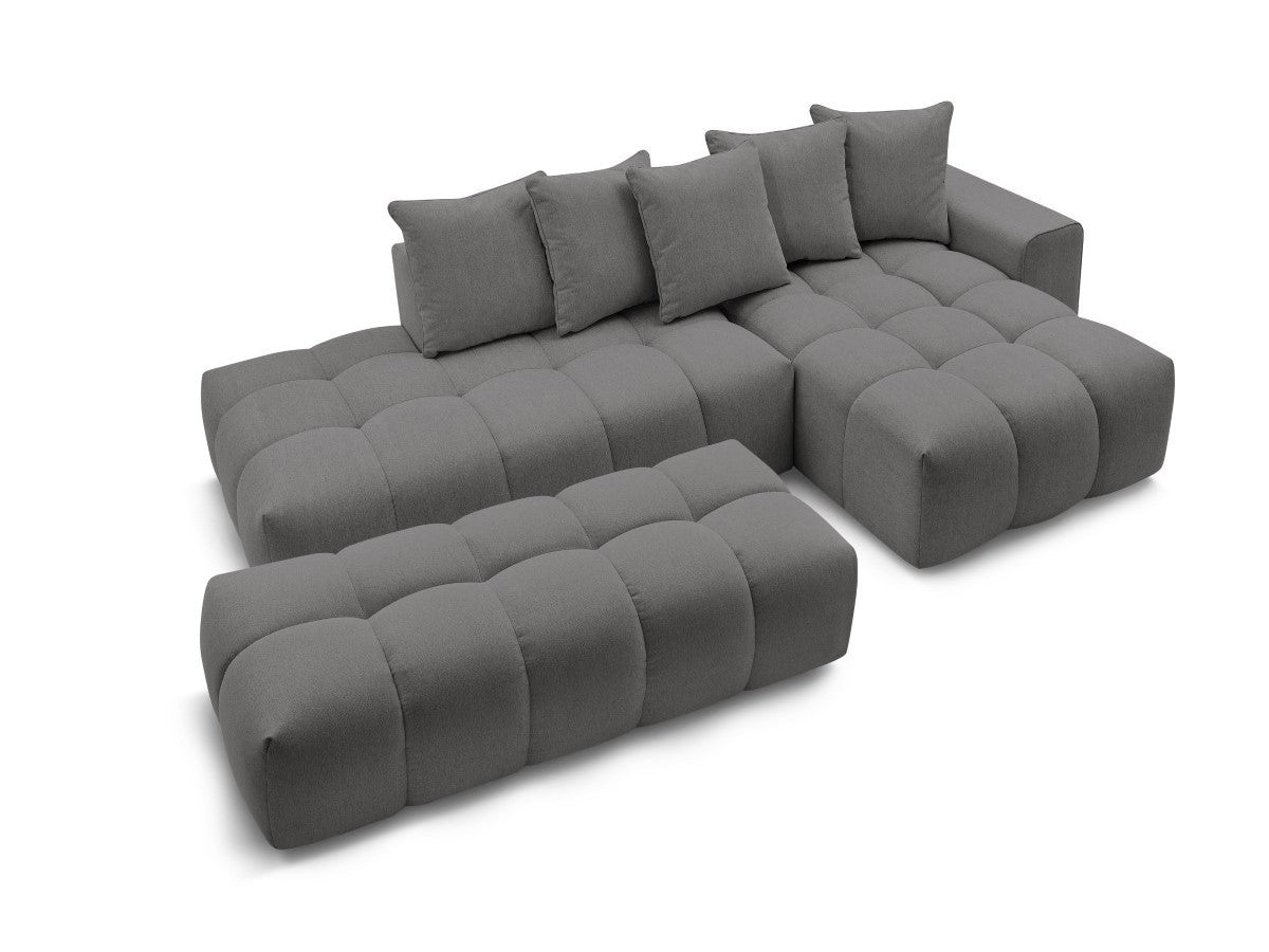 Kampinė sofa MONT-BLANC su pufu, tamsiai pilka su pagalvėlėmis